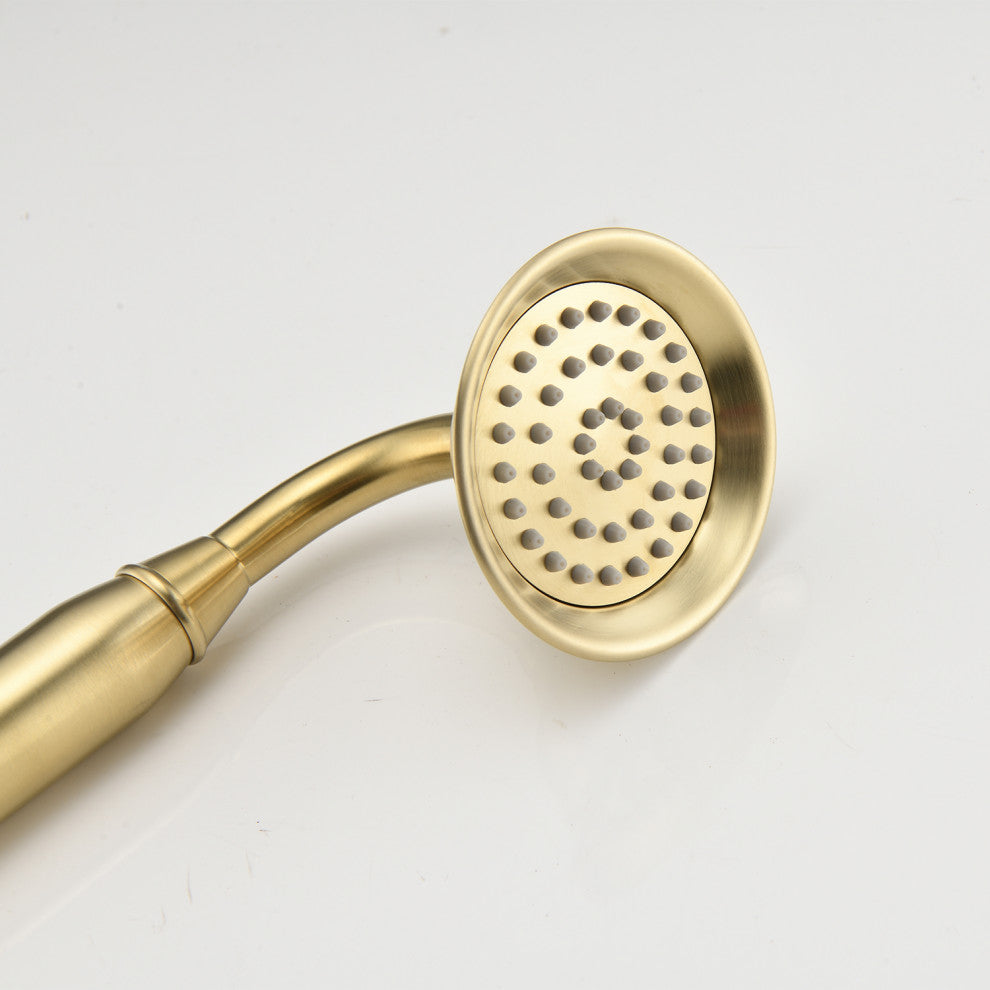 Antique Brass Exposed Pipe Shower With Handheld Shower, Brushed Gold