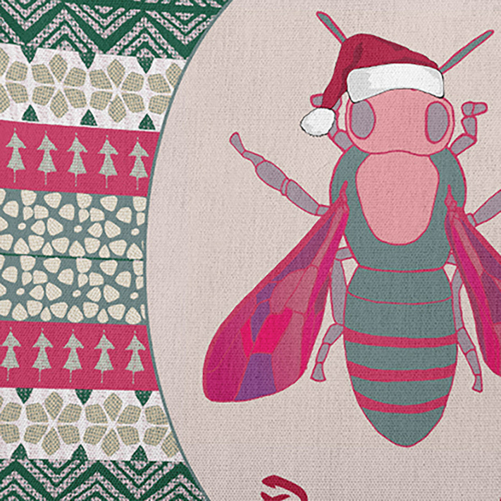 Bee Merry Accent Pillow, Christmas Pink, 18"x18"