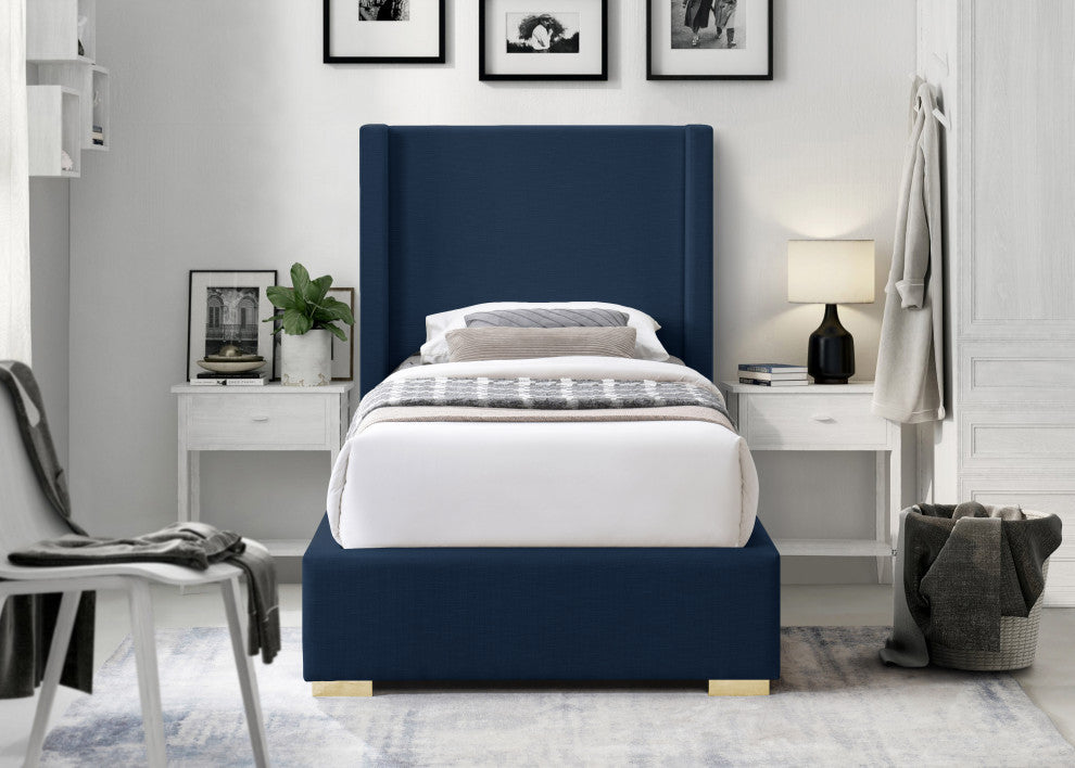Royce Linen Upholstered Bed, Navy, Twin