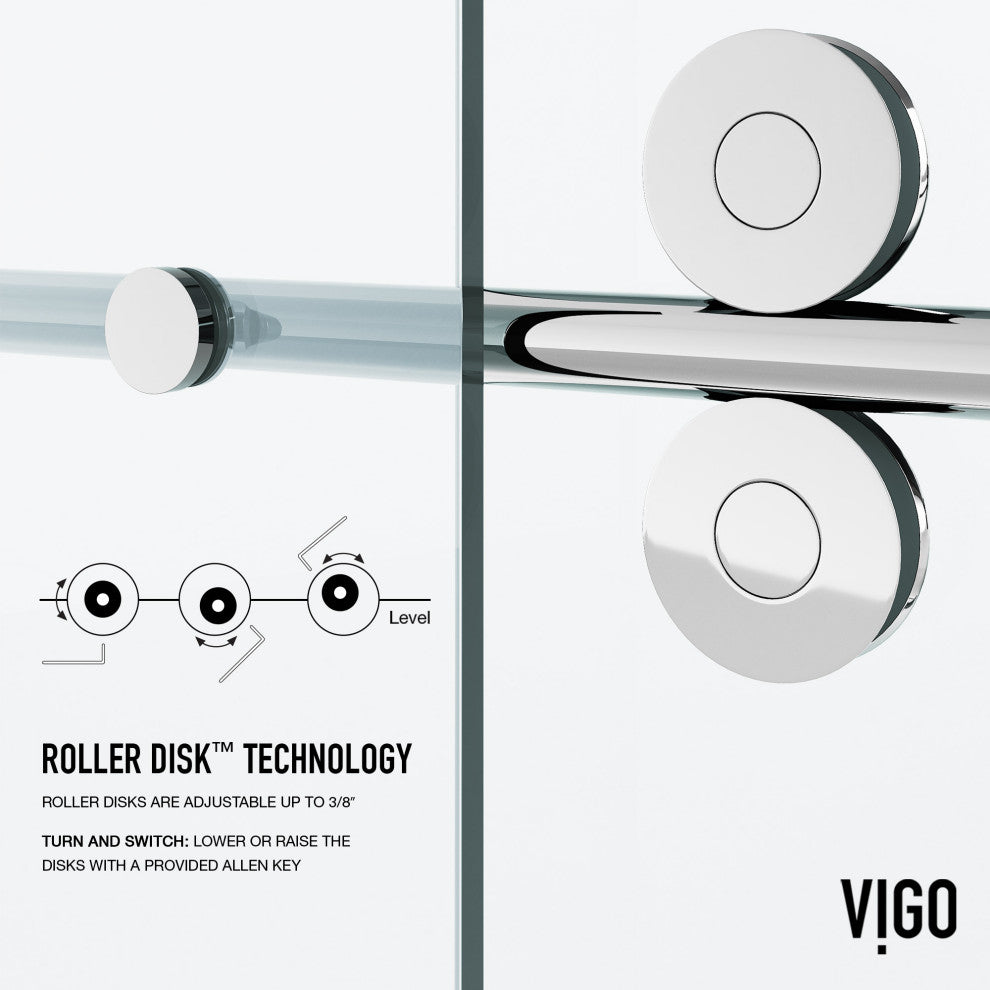 VIGO Elan 56" to 60" W x 74" H Frameless Sliding Shower Door, Chrome, Clear Glass