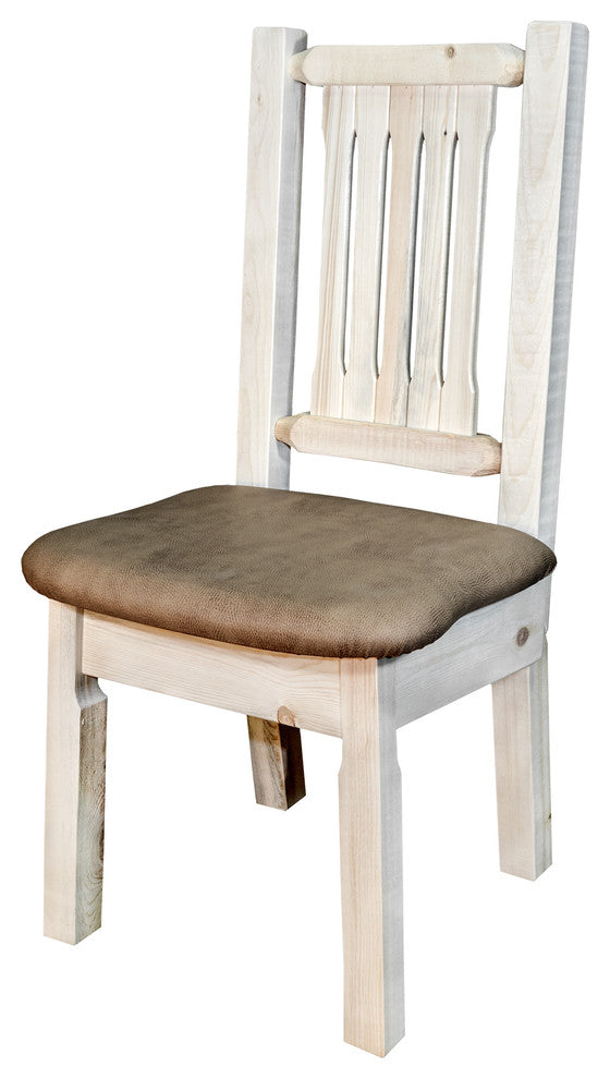 Side Chair, Clear Lacquer Finish, Upholstered Seat, Buckskin Pattern