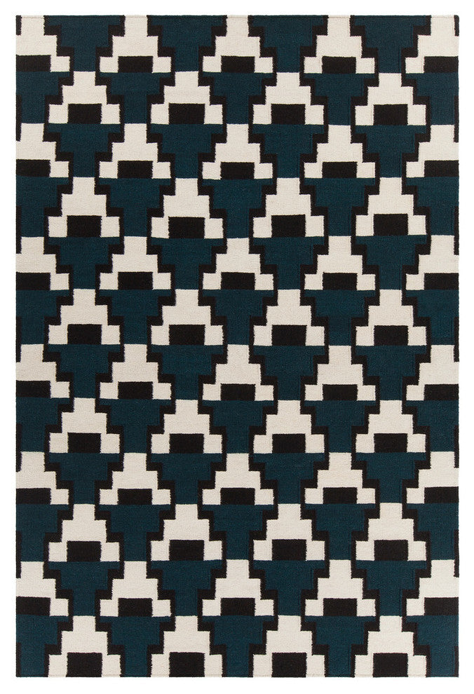 Avon Contemporary Area Rug, Black and White, 5'x7'6"