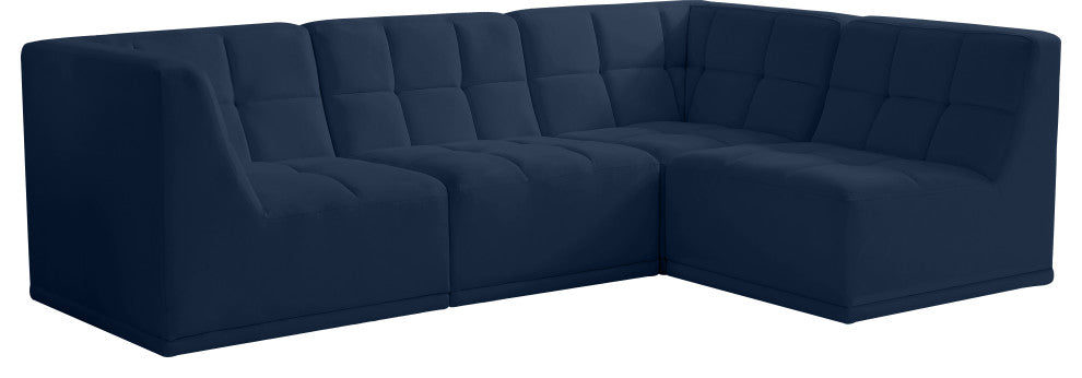 Relax Velvet Upholstered 4-Piece L-Shaped Modular Sectional, Navy