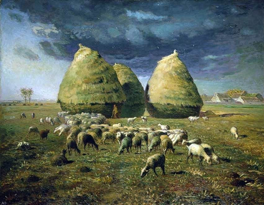 Jean-Francois Millet Haystacks: Autumn, 21"x28" Wall Decal