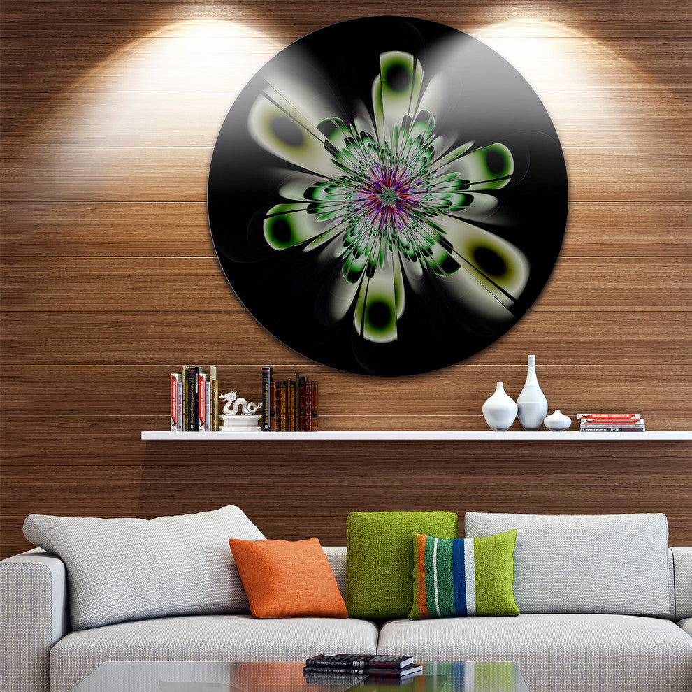Shiny Crystal Light Green Fractal Flower, Floral Round Wall Art, 23"