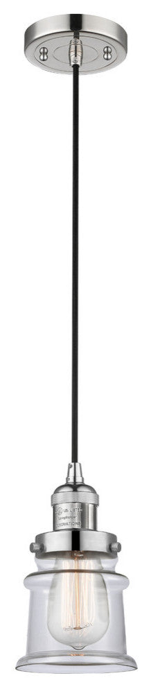 Small Canton 1-Light Mini Pendant, Polished Nickel, Clear