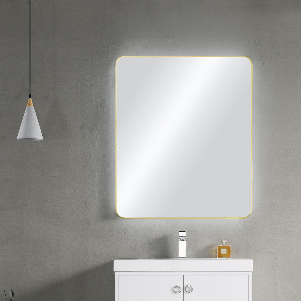 Shatterproof Wall Mount Metal Frame Mirror, FM2, Brushed Gold, 30"x36"