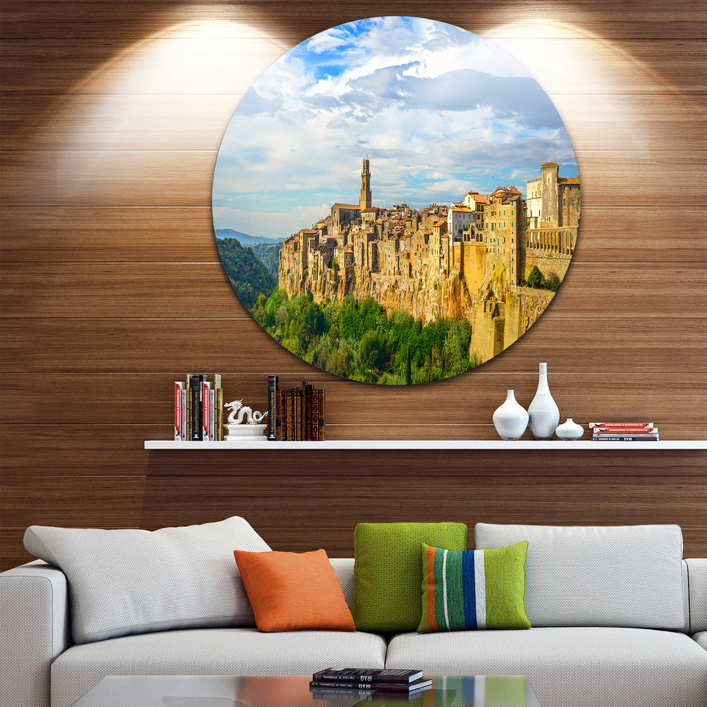 Tuscany Pitigliano Medieval Village, Photo Round Metal Wall Art, 11"