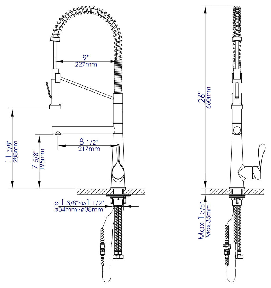 Double Spout Commercial Spring Kitchen Faucet, Polished Chrome