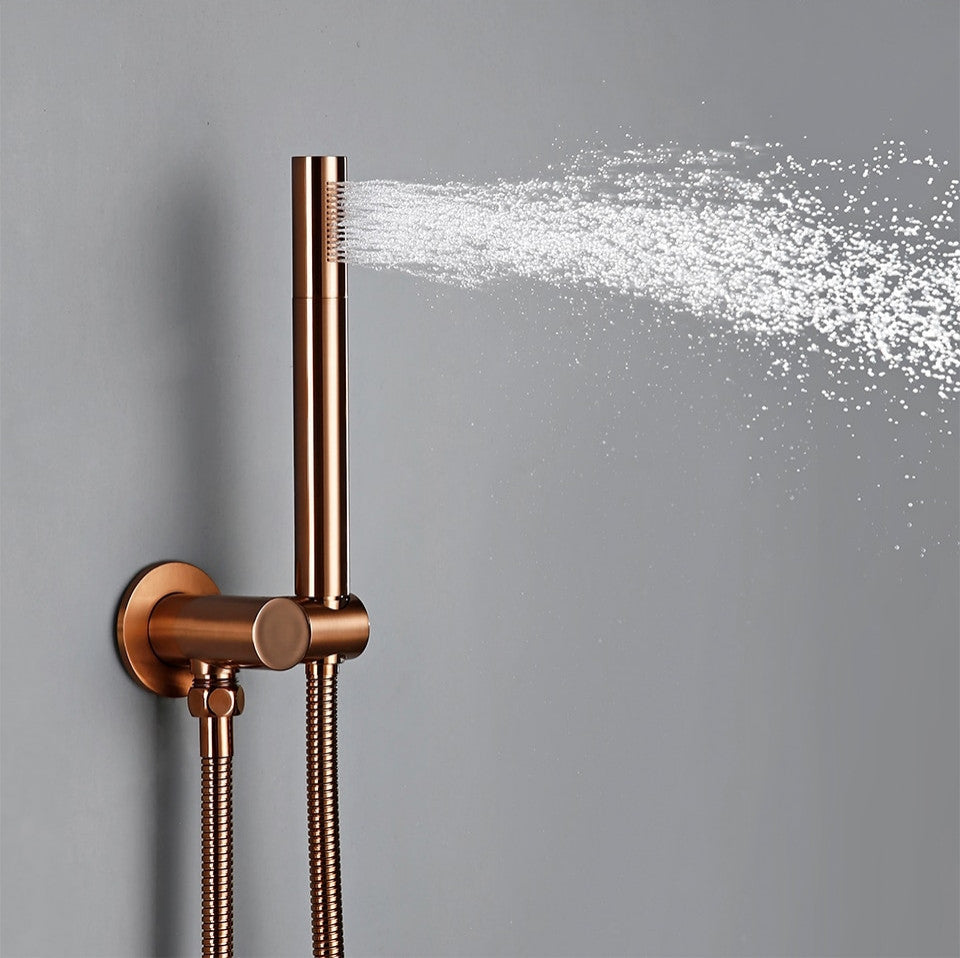 Solid Brass Rose Gold Shower Faucet Set With Handheld Shower