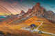 Faux Wood Majestic Sunset & Alpine Mountain Landscape Photo Wall Art Print, 12" X 16"