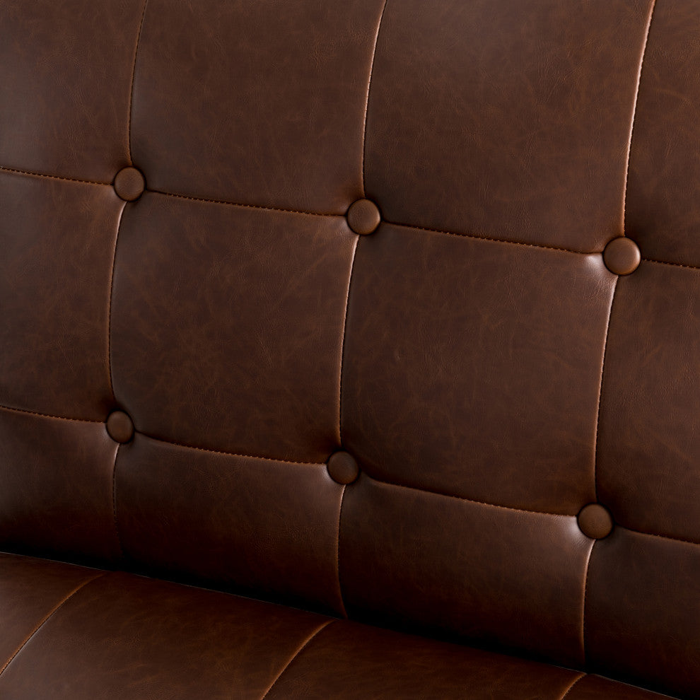 Modern Leatherette Accent Armchair With Black Metal Frame, Set of 2, Brown