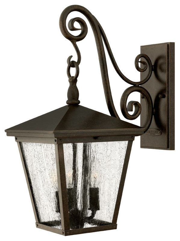 Trellis Medium Outdoor Wall Sconce, Regency Bronze With Clear Seedy Glass
