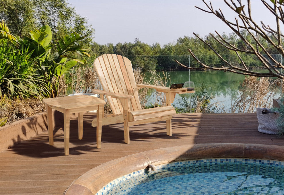 Earth Collection Adirondack Chair With phone and cup holder, Natural, One Chair