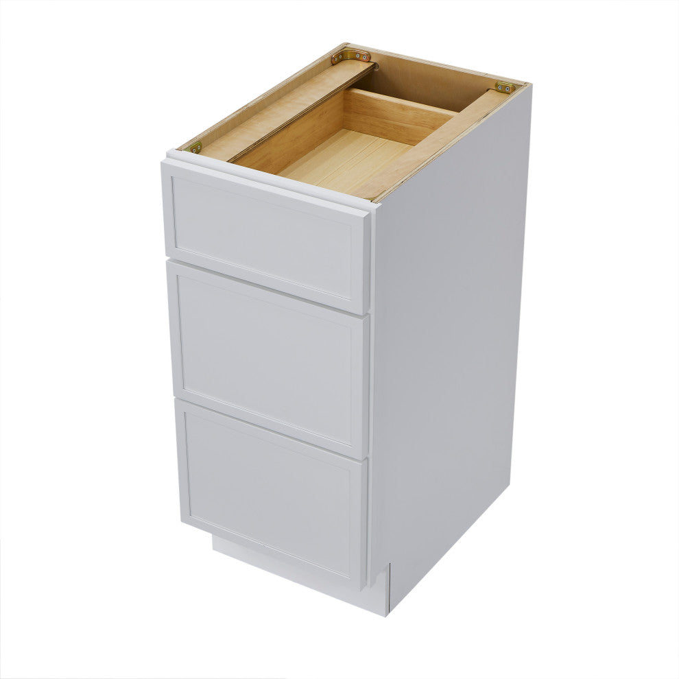 Vanity Art Birch Plywood Single Base Storage Cabinet, White, 15 Inch (3 Drawers)
