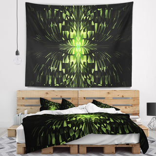 Green Butterfly Pattern on Black Abstract Wall Tapestry, 60"x50"