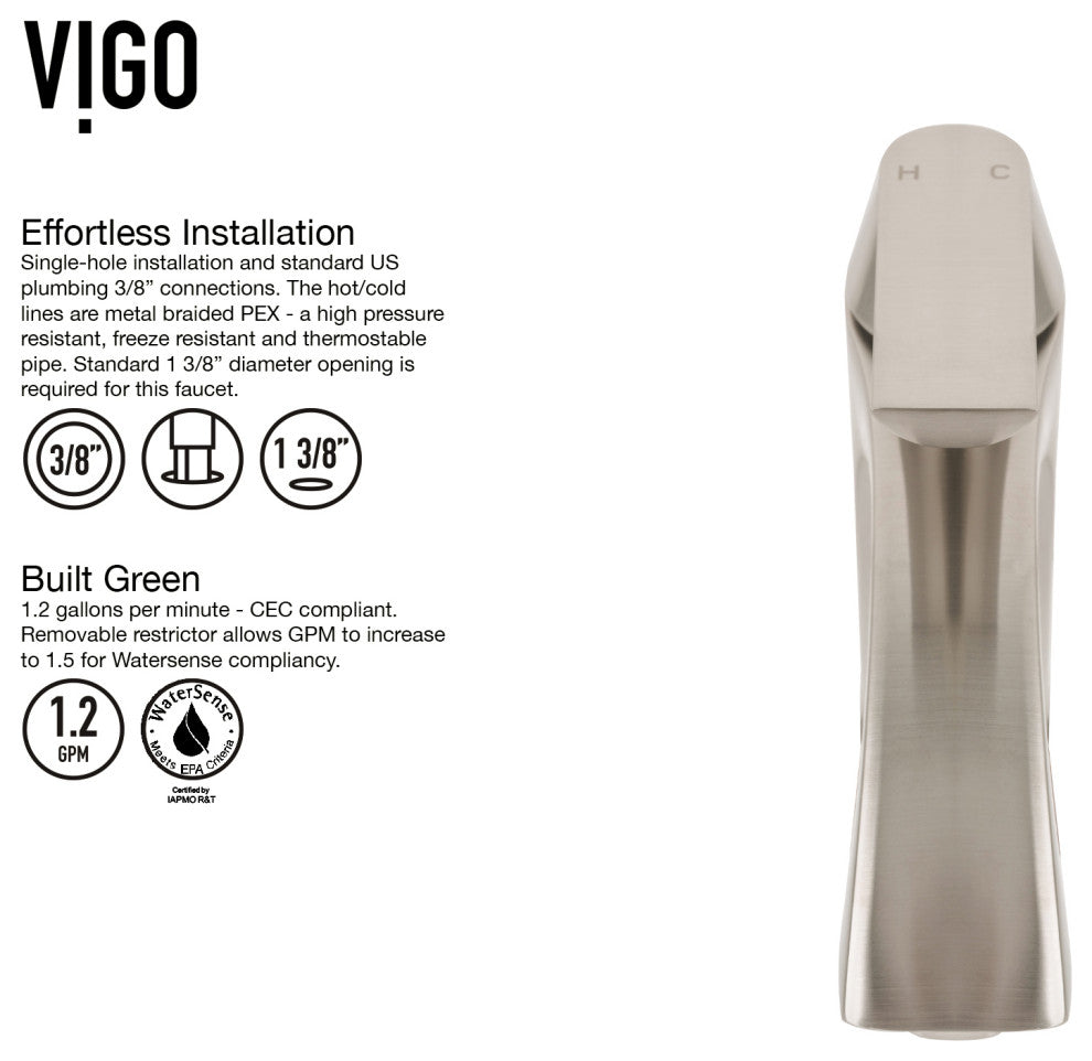 VIGO Linus 12" H Single Handle Single Hole Bathroom Vessel Faucet, Brushed Nickel