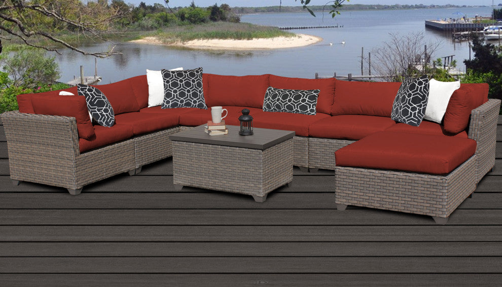 Monterey 9 Piece Outdoor Wicker Patio Furniture Set 09b, Terracotta