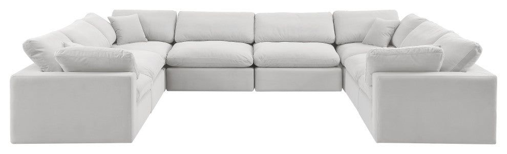 Comfy Upholstered U-Shaped Modular Sectional, Cream, 8-Piece: 4 Armless Chair, 4 Corner Chair, Velvet