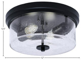 12" 2-Light Flush Mount Light, Matte Black, Clear Bubble Glass