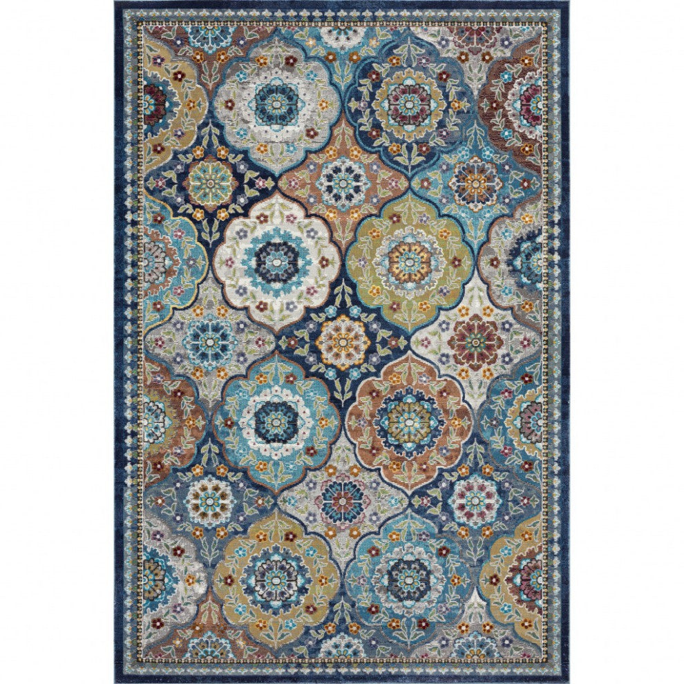 8" x 10" Blue Trellis Mosaic Area Rug