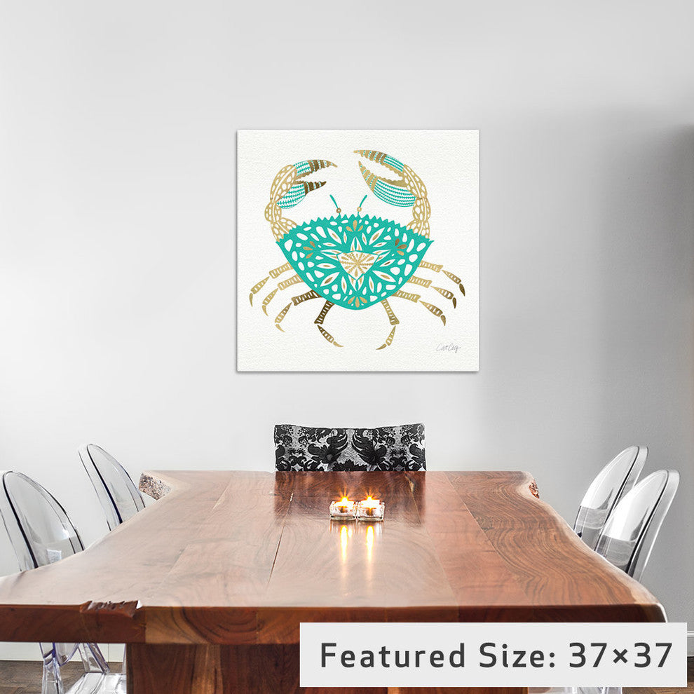 "Gold Turquoise Crab Artprint" by Cat Coquillette, 37x37x1.5