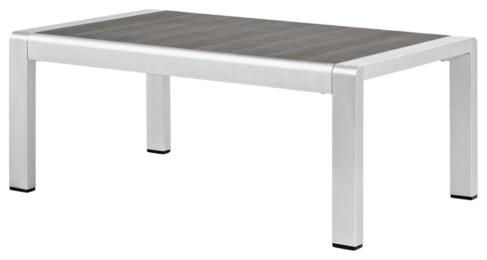 Sectional Sofa Chair Table Set, Sunbrella, Aluminum, Silver Gray, Outdoor