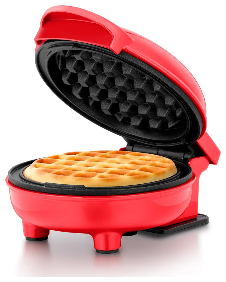 Personal Non-Stick Waffle Maker, Black - 4-inch Waffles in Minutes., Red