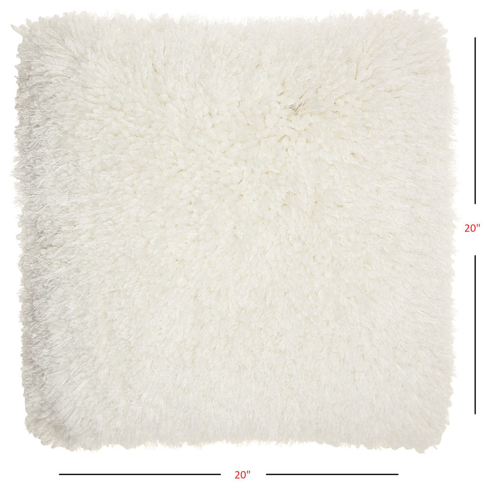 Fluffy White Shag Accent Throw Pillow