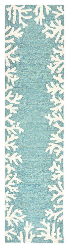 Capri Coral Border Indoor/Outdoor Rug, Aqua, 2'x8' Runner