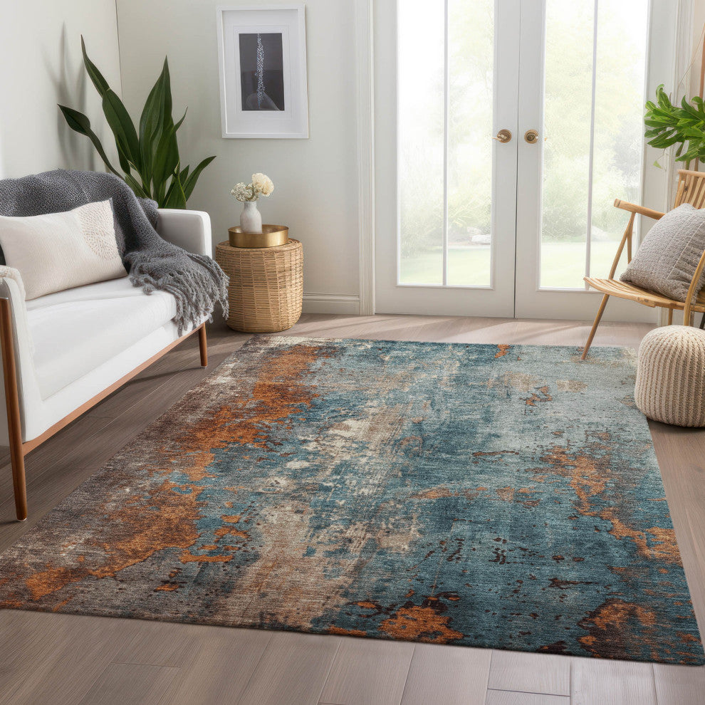 Machine Washable Indoor/Outdoor Chantille ACN1870 Teal 10' x 14' Rug