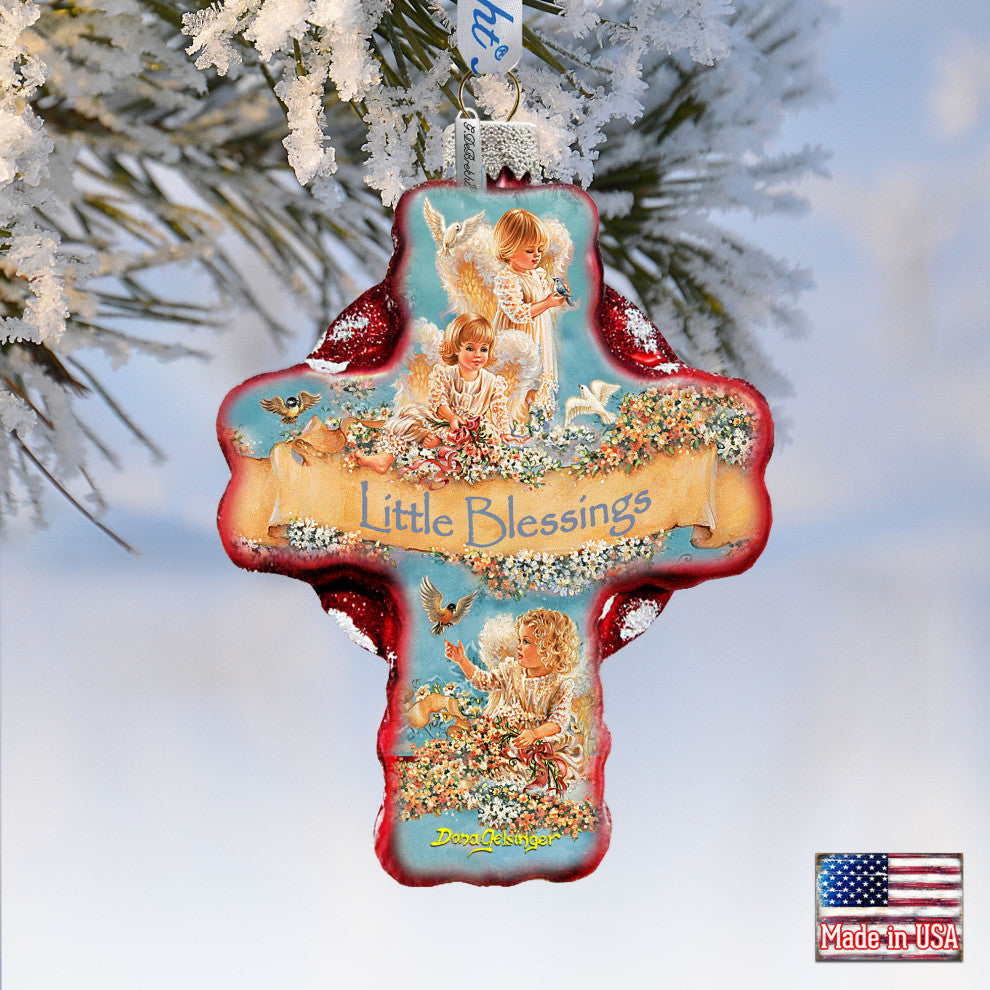 Little Blessings Icon Cross Glass Ornament