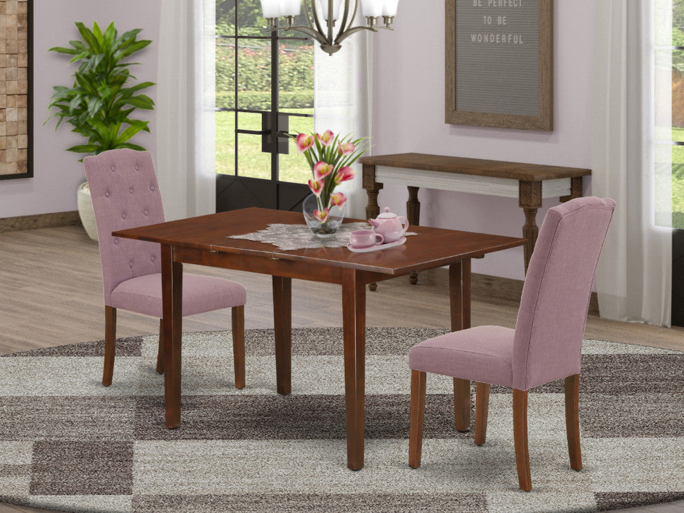 3Pc Dinette Set, Rectangular Table, Butterfly Leaf, Two Chairs, Mahogany