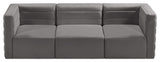 Quincy Velvet Upholstered 3-Piece Modular Sofa, Grey