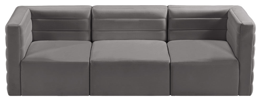 Quincy Velvet Upholstered 3-Piece Modular Sofa, Grey