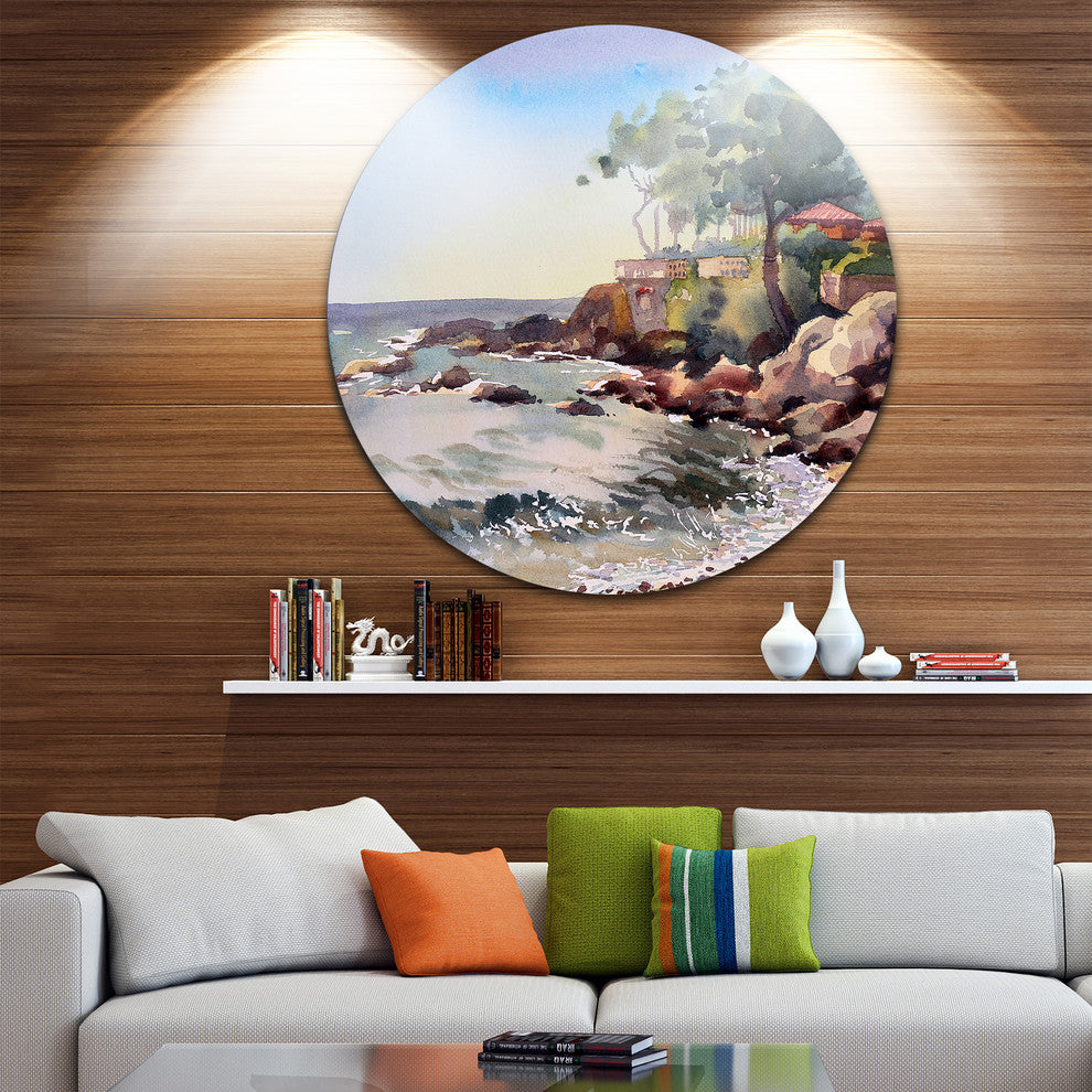 Cote D Azur France, Landscape Painting Disc Metal Wall Art, 11"