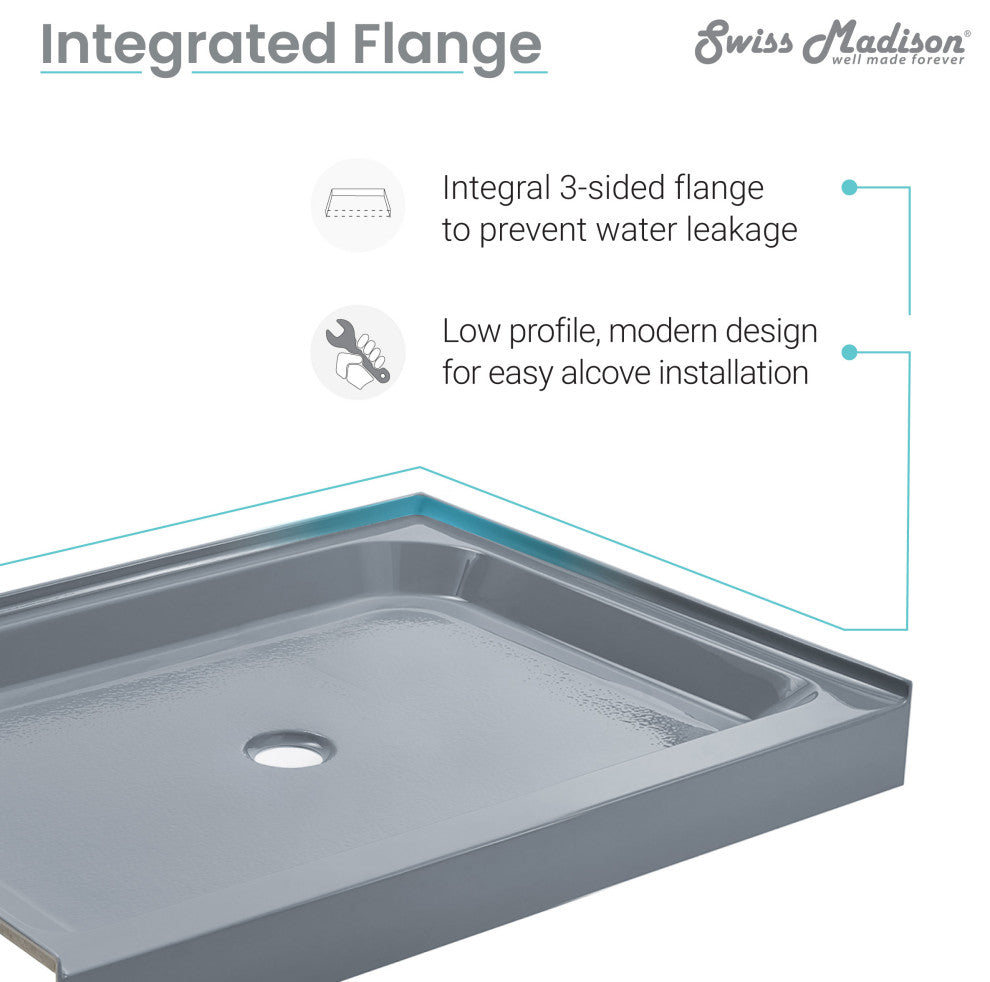 Voltaire 48"x36" Single-Threshold, Center Drain, Shower Base, Gray