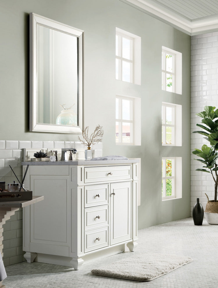 Bristol 36" Single Vanity Bright White, Carrara Marble