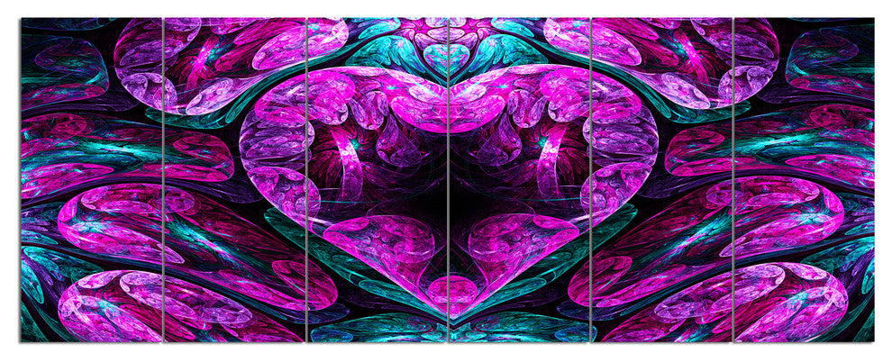 Purple Cold Mystical Heart, Floral Canvas Art Print, 70"x28", 6 Panels