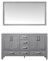 Jacques 60" Distressed Grey Double Sink Vanity with Quartz Top, With Mirror
