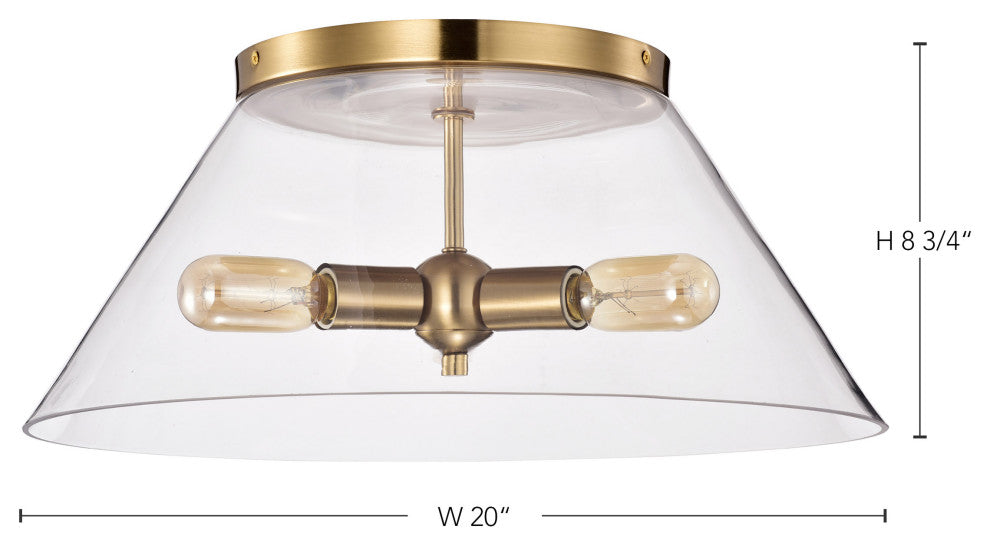 Dover 3-Light Large Flush Mount Fixture, Vintage Brass With Clear Glass