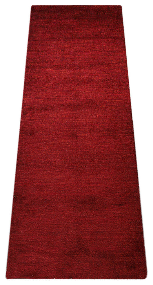 HAND KNOTTED LOOM SILK ECO-FRIENDLY AREA RUGS-Runner,Red Color,Solid Design, [Runner] 2'8"x10'