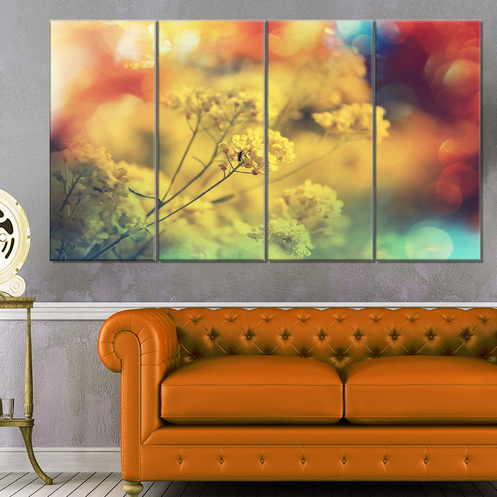 Light Little Yellow Flowers Background, Flower Canvas Print, 48"x28", 4 Panels