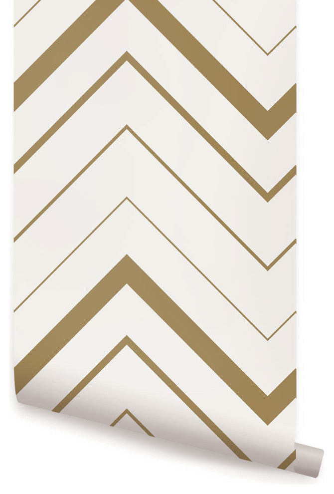 Chevron Bold Peel and Stick Vinyl Wallpaper, Gold, 24"w X 108"h