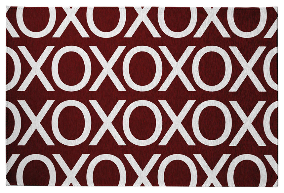 Hugs and Kisses Valentines Chenille Rug, Maroon, 4'x6'