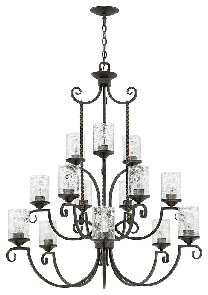 Hinkley Casa Double Extra Large Three Tier, Olde Black With Clear Seedy Glass