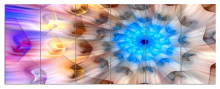 Blue Fractal Petals Dandelion, Floral Canvas Art Print, 70"x28", 6 Panels