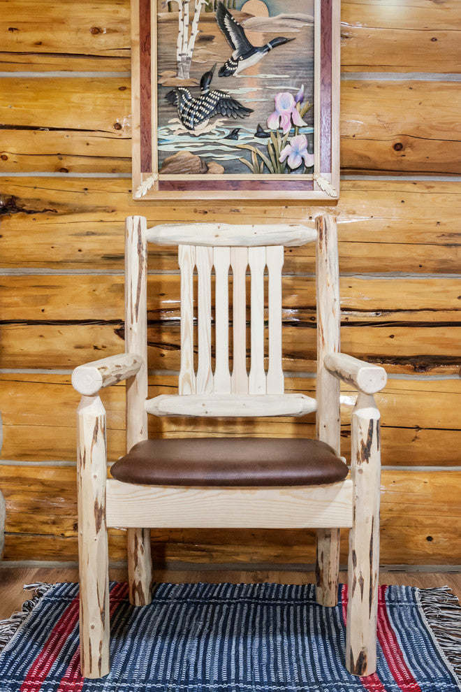 Captain's Chair, Clear Lacquer Finish With Upholstered Seat, Saddle Pattern