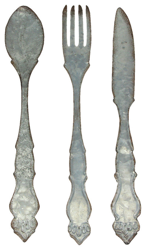 Giant Galvanized Metal Fork Spoon Knife Farmhouse Decor Kitchen Wall Hanging Se