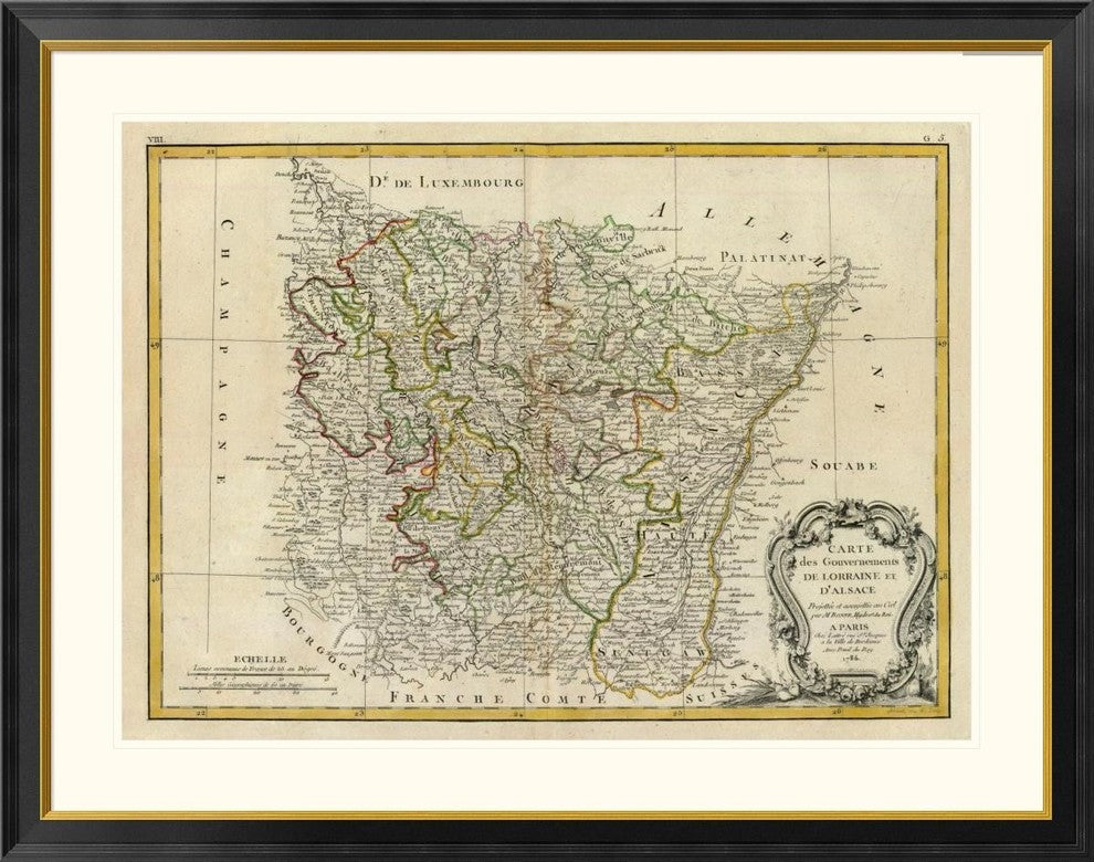 "Lorraine, Alsace, 1786" Framed Digital Print by Rigobert Bonne, 46x36"